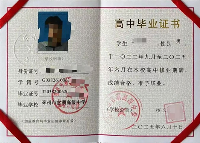 洛宁邳州市官湖高级中学高中毕业证样本图片